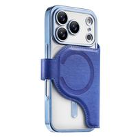 iPhone 16E Leather Case with Magnetic Detachable Electroplated Lens Protection and Card Slot iPhone 16 Pro mėlyna