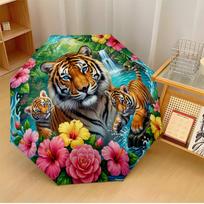 Tiger Family by Waterfall Printed umbrella windproof folding umbrella portable sun and rain umbrella suitable for gifting