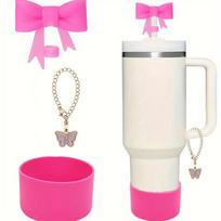 Stanley Cup Accessories Set, Cute Bow Straw Cover Toppers For Stanley Cup 30/40Oz Tumble, Butterfly Chain, Stanley Cup Boot