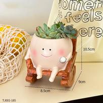Cute Chair/Swing Smiling Face Little Devil Flower Pot Creative Swing Succulent Plant Flower Pot Garden Home Decoration beige