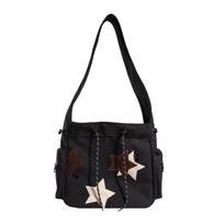 Drobinis krepšys Moteriškas didelės talpos medžiaginis krepšys Star Academy stiliaus pečių krepšys Crossbody Bag juoda