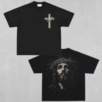Jėzaus Kristaus Kryžius Erškėčių vainikas Krikščioniški marškinėliai Streetwear Grafiniai marškinėliai Viršus S gray