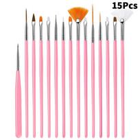 15Pcs Nail Art Pen Brushes Set Multifunctional Line Stripes Carving Brush DIY Drawing Pen UV Gel Brushes Painting Manicure Tool rožinė
