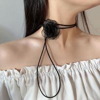 1PC Romantic Women Pearl Choker Camellia Necklace Black White Summer Clavicle Chain With Flowers Pearl Party Wedding Jewelry