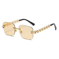 Gafas de sol rectangulares doradas y negras con bisagra de metal, gafas de sol de metal sin montura, gafas de sol de moda de ver Gold