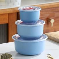 3Set Wheat Straw Freshness Bowl Plastic Microwave Oven Soup Bowl Crisper Practical Bowl round with Lid Lunch Box Salad Bowl 3Blue set