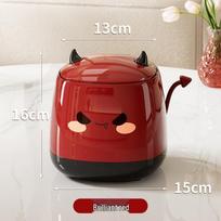 Creative Cute Pet Desktop Trash Can: Little Devil Press-Type Storage Box with Tail for Essential Garbage Disposal raudona