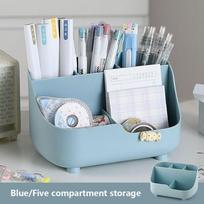 5-grid Large Capacity Pen Holder Multifunctional Makeup Brush Holder High Quality Plastic Desktop Organizer Storage Bucket mėlyna