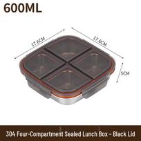 304 Stainless Steel Multi-Compartment Bento Box, Leak-Proof, Includes 3 or 4 Grid Options