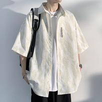Short Sleeved Shirt Men's Summer Trendy Hong Kong Style Men's Loose Fitting Men's Casual Shirt Men's Oversized Coat Clothing M