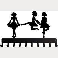 Irish Dance Trio of Dancers Medal Hanger Rack -14.5  W/ 10 Hooks Metal Wall Art Display Organizer Wall-mounted Décor for Medals šviesiai pilka spalva