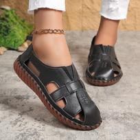 fashion Soft Sole Mum Sandals Women Summer Flats Comfortable Non-slip Loafers Breathable Solid Colour Walking Shoes 36 juoda