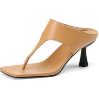 Fashion Elegant Flip Flops Summer Shoes Woman Black Green Slippers Sexy Thin High Heels Sandals Slides Shoes Lady Plus Size 45 34 smėlis