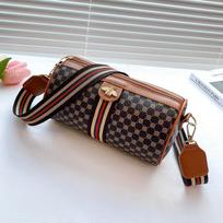 New Women's Bag Printing Contrast Color Bee Ribbon Cylindrical Shoulder Bag Fashionable Mobile Phone Bag