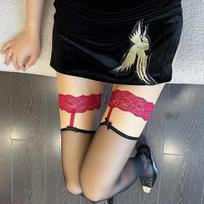 Seksualus kaspinas nėriniai storos kojinės kelnaitės su kojų diržu apatinis trikotažas moterims ponios pėdkelnės aukštos kojinės One Size juoda