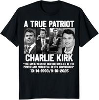 Charlie Kirk Shirt, True Patriot 1993-2025 Rip Memorial American Flag T-Shirt M