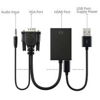 HD VGA į HDMI suderinamas kompiuterio į televizorių adapterio kabelis, garso kabelis, maitinimo linija juoda