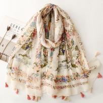 Four Seasons Available Luxury Women Viscose Scarf Designer Shawl Cotton Linen Feeling Tassel Pashmina Muslim Hijab Wrap Floral 88x180cm