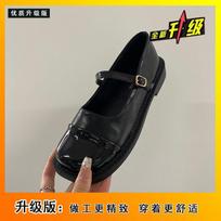 Mary Jane women's shoes low-heeled small leather shoes small fragrant retro square head black and white color matching word with French flat shoes 35