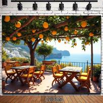 2D Positano citrinų sodas gobelenas jūros vaizdo terasa namų sienos meno dekoras 47.2x31.5inch/120*80cm