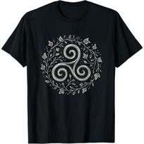 Triskelion Celtic Spiral Druid Pagan Leaf Nature Art Symbol T-Shirt S juoda