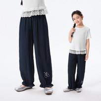Girls' Casual Striped Trousers 150 safyro mėlyna spalva