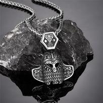 Viking Warriors Helm of Awe Necklace Men Norse Rune Vegvisir Amulet Pendant Antique Steel Vintage Mythology Scandinavian Jewelry 60CM