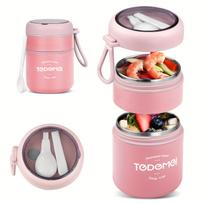 Stainless Steel Insulated Lunch Box with Foldable Spoon - Leak-Proof  Design for Office Camping & Picnics  Office Lunch Box rožinė