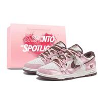 Nike Dunk Quirky Handmade, Latte Pink Brown Cushioning Low top Skateboard Shoes Women's Brown Pink HV1800-101(Team1154-) 38 pink