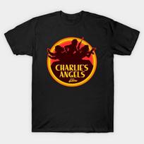Men Black Print T-shirt Charlie Angels No-Cut Transfer Paper Print Cotton Tshirt S juoda