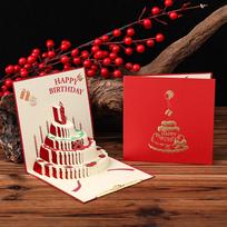 Cake Shape 3D Pop Up Birthday Card Hollow Paper Carving Folding Cake Greeting Card Surprise with Envelope Invitation Card