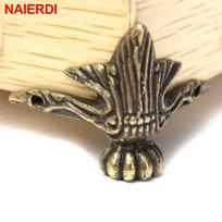 4PCS NAIERDI Antique Wood Box Feet Leg Corner Protector Triangle Rattan Carved Decoration Bracket
