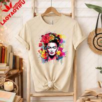 Vibrant Splatter Paint Kahlo Modern Floral Artist Graphic Tee Bold Art Lover Gift for Frida Fans Variety of Items Casual TShirt S