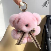 Cute Soft Fluffy Little Bear Toy Women Rex Rabbit Fur Keychain Plush Panda Handbag Pendant Car Keyring Ornaments Girls Gift About 13cm