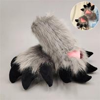 Rankų darbo animacinis drakonas gyvūno letenos pirštinės mielas anime kailinis kostiumas aksesuaras Kawaii Cosplay nagų lėlės rekvizitai Furry konvencijai 1 Pair gray