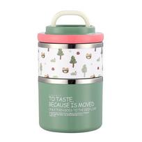 Double Layer Stainless Steel Insulated Bento Box - Four Leaf Clover Design