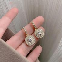 Exaggerated Full Rhinestone Crystal Square Geometry Drop Earring for Women Sweet Zircon Wholesale Accessory Girlfriend Gift