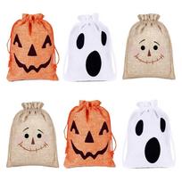Halloween Burlap Drawstring Bags Trick or Treat Gift Bags Party Favor Bags for Kids Halloween Party Decoration Reusable Storage Bags One Size