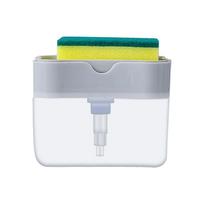 Automatic Kitchen Dish Brush with Soap Dispenser and Scouring Pad pilka spalva