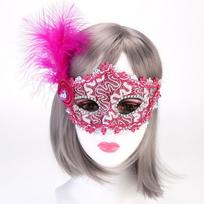 Frozen Lace Feather Mask for Masquerade and Cosplay rožinė raudona spalva