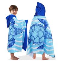 Kids' Quick-Dry Microfiber Hooded Poncho Towel & Changing Robe 75*128 with Buttons blue