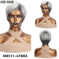 LISI HAIR trumpi pilki perukai Sintetiniai natūralūs tiesūs perukai moterims kasdieniniam naudojimui vakarėliui Cosplay plaukų karščiui atsparus perukas 25cm