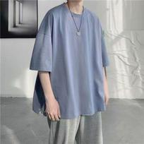 Men's Trendy Loose Fit T-Shirt, Short-Sleeved, Hong Kong Style, Versatile and Stylish. 4XL mėlyna