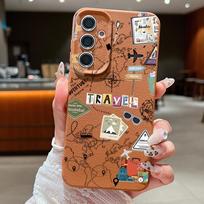 Air Line Travel Label Case For Samsung Galaxy S24 S25 Ultra S23 S22 Plus S21 FE A15 A16 A25 A26 A34 A35 A36 A54 A55 A56 5G Capa Galaxy A56 brown