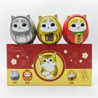 Enchanting Pvc Daruma Cat Figure Set Three Colorful Lucky Cat Models For Collectors