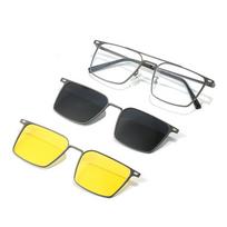 VAKA 3 In 1 Magnetic Men's Glasses Polarized And Night Vision Clip Combine Eyeglasses Alloy Frame Blue Light Blocking Glasses