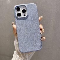 iPhone 17 Denim Leather Half-Wrapped Protective Case, Compatible with Apple 16 & 15 Models 14 šviesiai mėlyna spalva