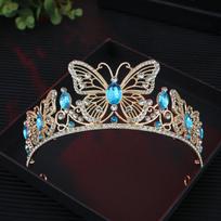 Luxury Rhinestone Diadem Elegant Bridal Headwear Hair Ornaments Women Hair Hoop  Dress Accessories Gold Blue