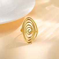 Spiral Line Opening Geometric Ring for Women,18K Gold Plated Stainless Steel Adjustable Rings,Retro Jewelry Gift