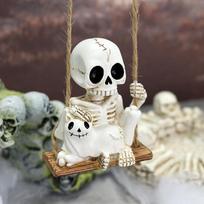 Sūpuoklis Skeletas Laikantis Vaiduoklinę Katę Sodo Statulėlė Lauko Helovino Dekoracija, 3,14 Colio Mielas Kaukolės Figūrėlė Dervos Skulptūra